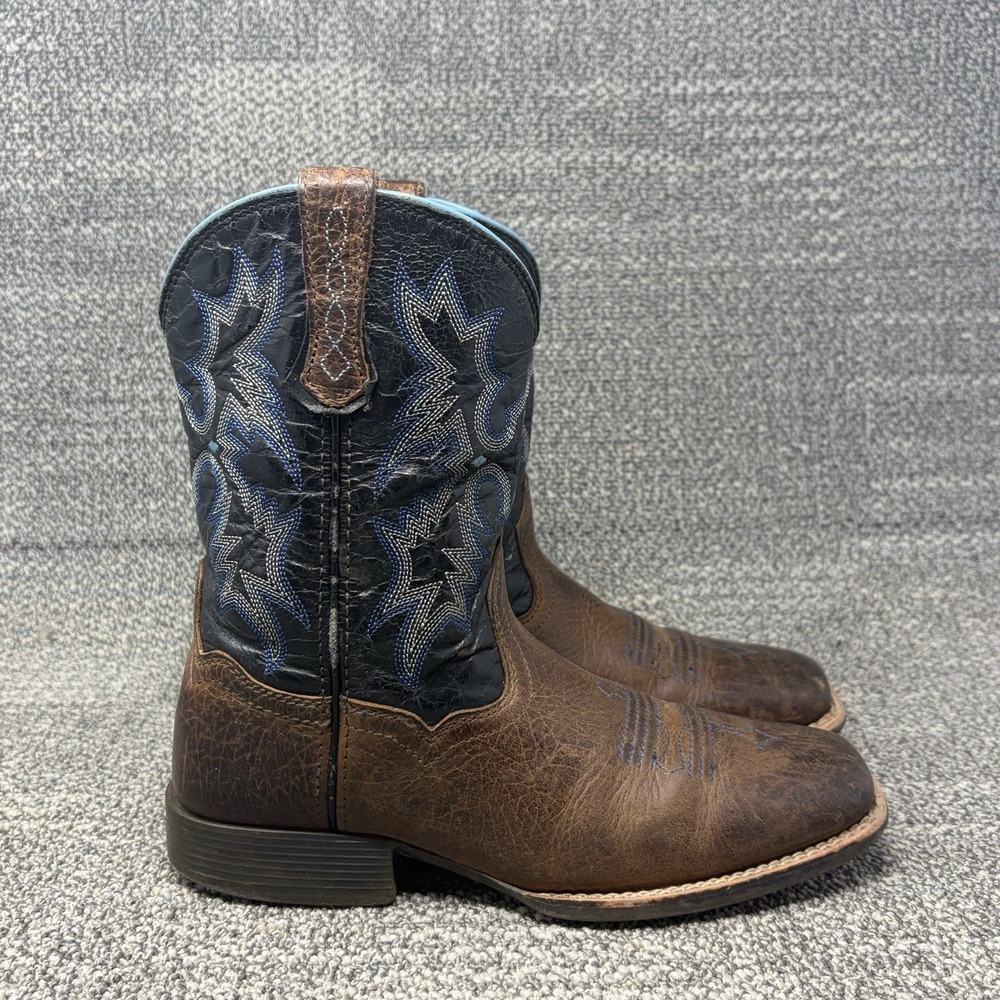 Ariat Tombstone 10012794 Youth Size 4 Brown Blue Leather Cowboy Boots